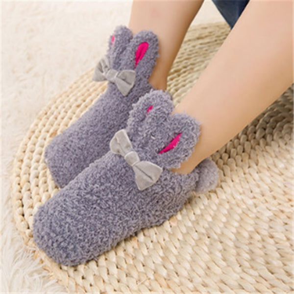 Vinter Coral Fleece Baby Girl Strumpor Nyfödd Mjuk Söt Kanin Baby Strumpor