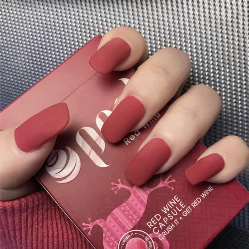 Matte Red Press-On Nails - 256 Medium Length | 24 Pieces 27g Professional