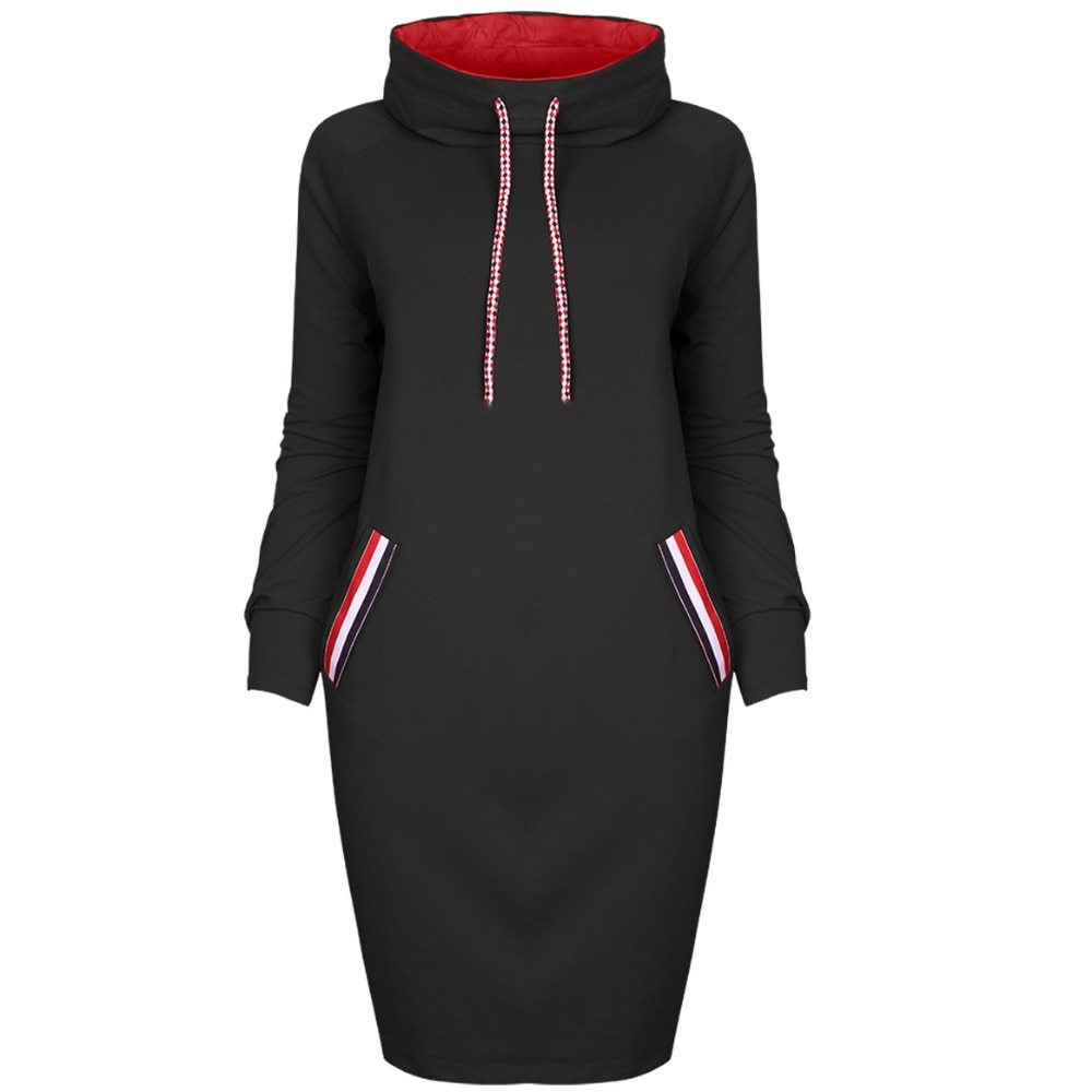 Autumn Winter Long Sleeve Casual Party Dress Plus Size High Collar Women