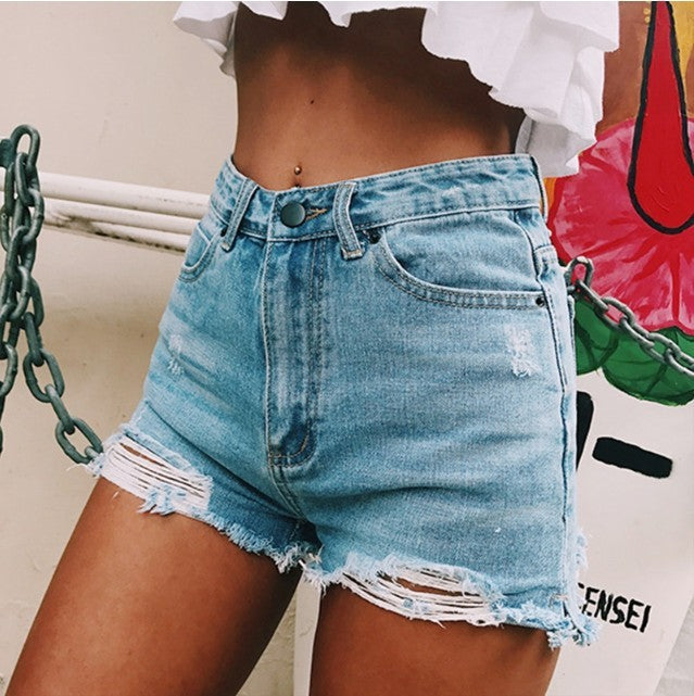 Short en jean déchiré classique rétro pour femmes