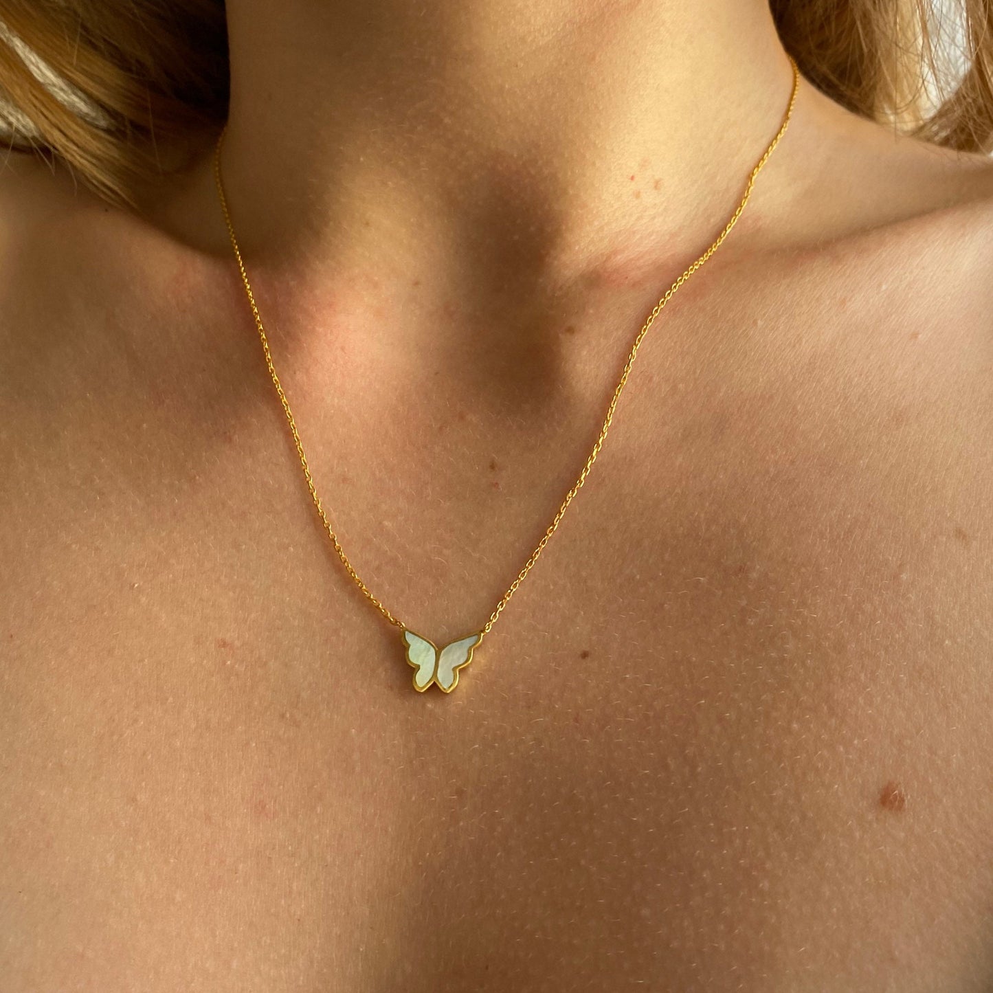 Electroplated 18K Gold Butterfly Necklace Women Clavicle Chain