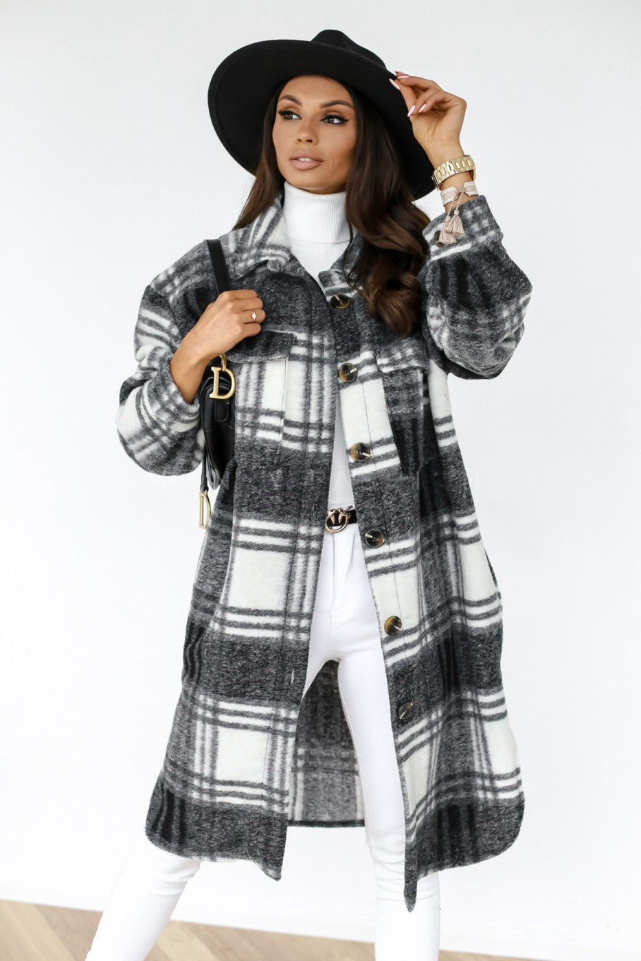 Knapp revers casual varm plaid long ull rocka