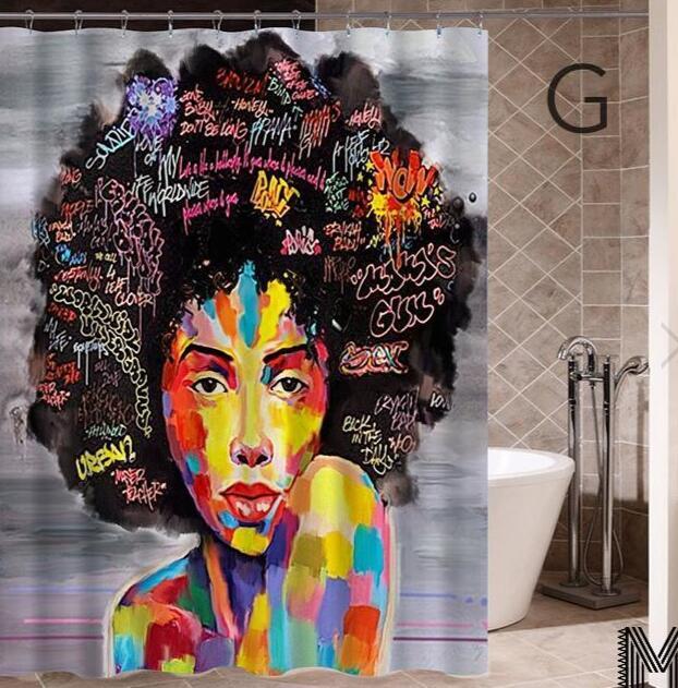 Art Design Graffiti Hip Hop African Girl Shower Curtain - Modern Building Bathroom Decor