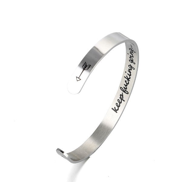 Mantra armband med citat rostfritt stål Cuff Inspirerande smycken Graduation Gåva