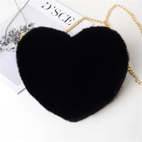 Heart-Shaped Plush Evening Bag - Romantic Chain Shoulder Bag for Special Occasions