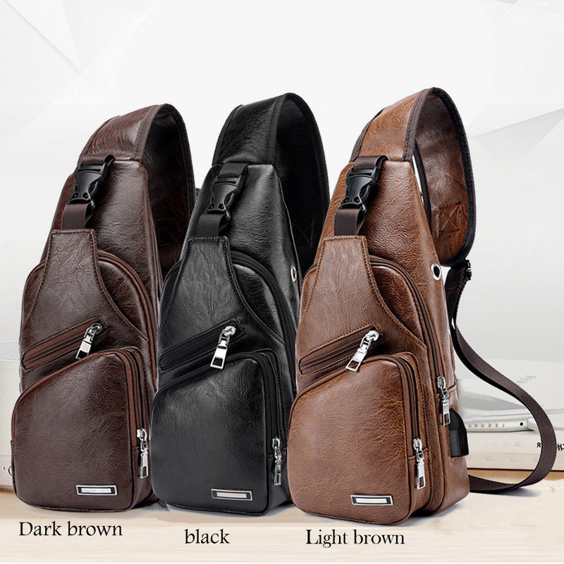 Sac de chargement USB pour hommes, sac de poitrine pour hommes, sac à bandoulière personnalisé en PVC PU, paquet diagonal, messager, sac de voyage, sacs à bandoulière