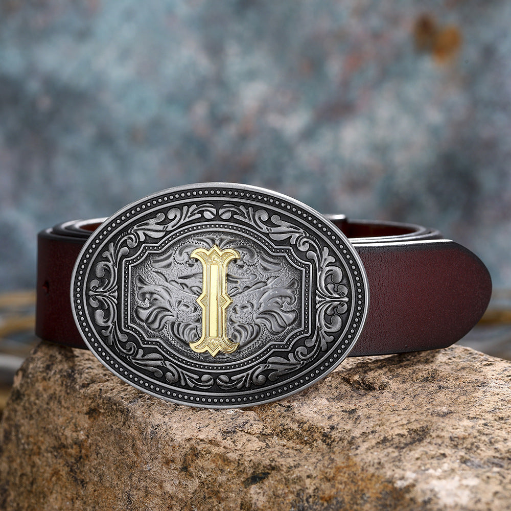 Unisex Floral Letter Buckle Belts - Artistic Expression