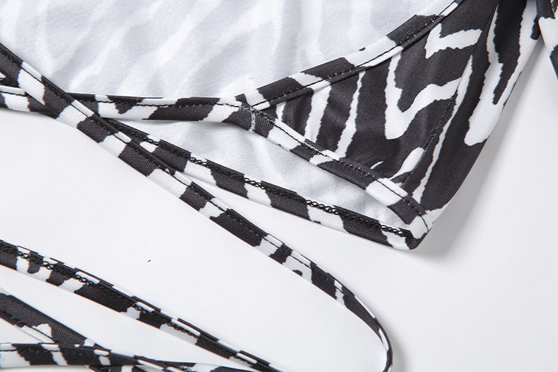 Striped Print Lace-up Short Tops For Women - Summer Collection