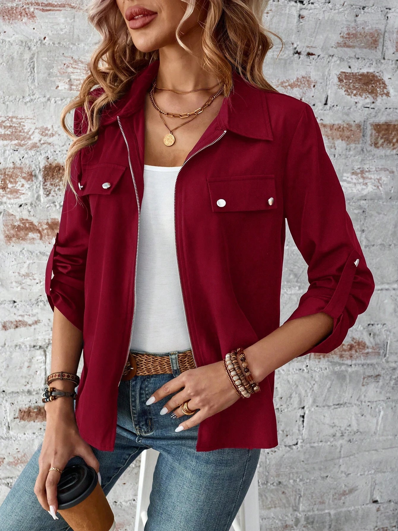 Spring, Autumn And Winter New Lapel Zipper Cardigan Outerwear