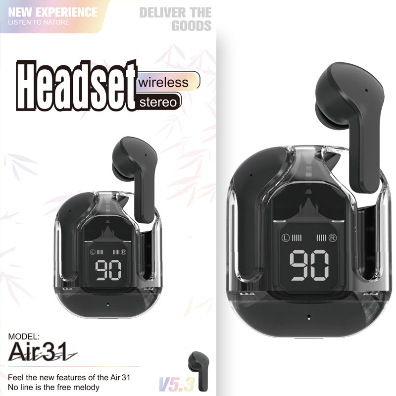 Nytt Mini Transparent trådlöst Bluetooth Headset Digital Display ENC brusreducering True Wireless Sports Music