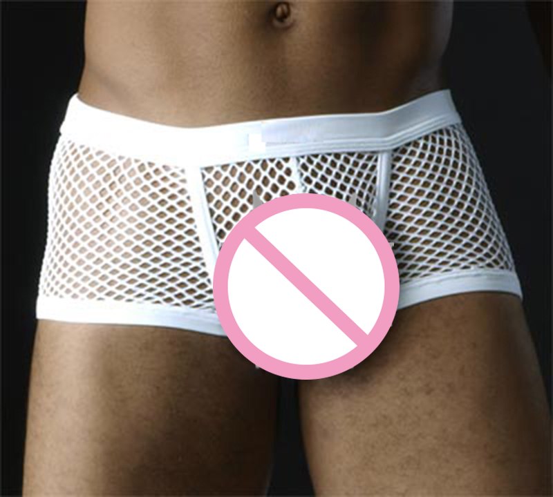 Boxer Sexy noir et blanc pour hommes, short en maille transparente, sous-vêtement érotique taille basse, sous-vêtements sexuels, Lingerie