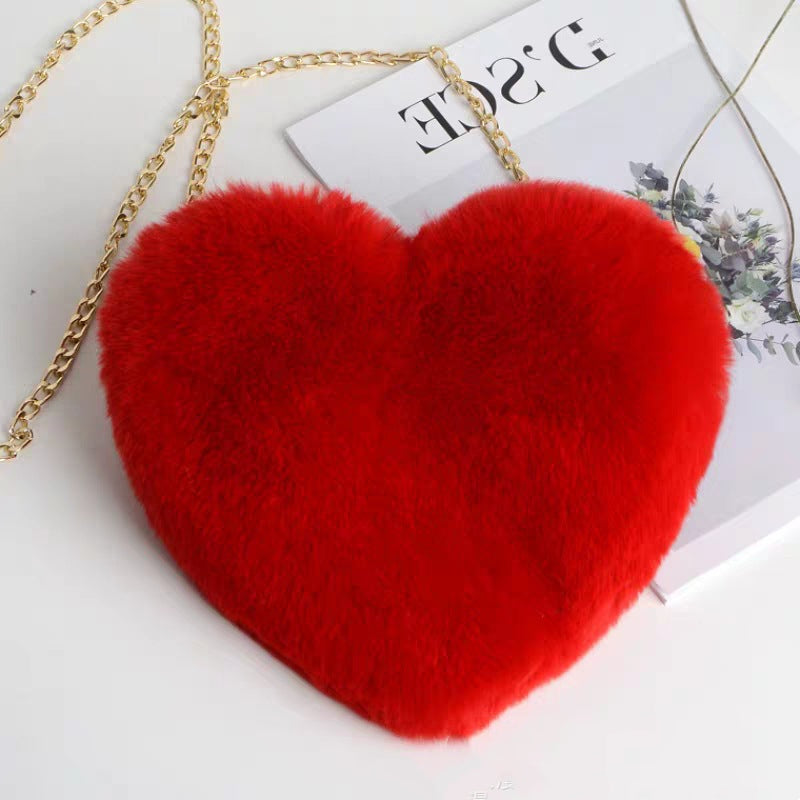 Heart-Shaped Plush Evening Bag - Romantic Chain Shoulder Bag for Special Occasions