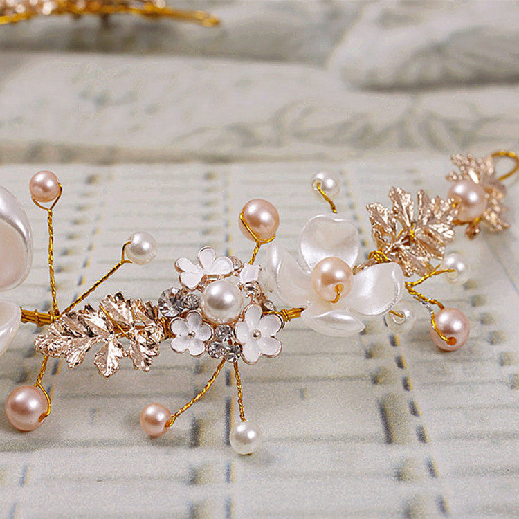 Luxury Wedding Headdress Ornaments - Pearl Ceramic Golden Hoop