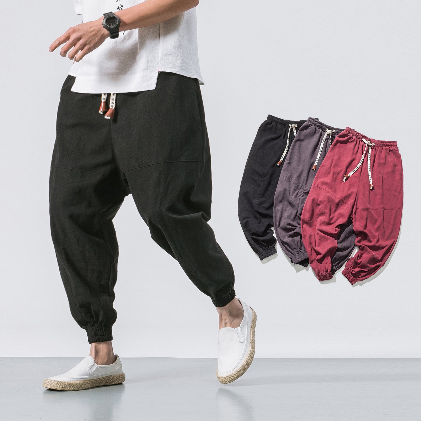 Herr Hip Hop Streetwear Gym Joggers Byxor Dragsko Resårfickor Avsmalnande Träningsbyxor
