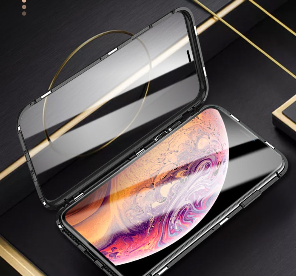 Dubbelsidigt magnetiskt mobiltelefonskal i glas utan peep-funktion