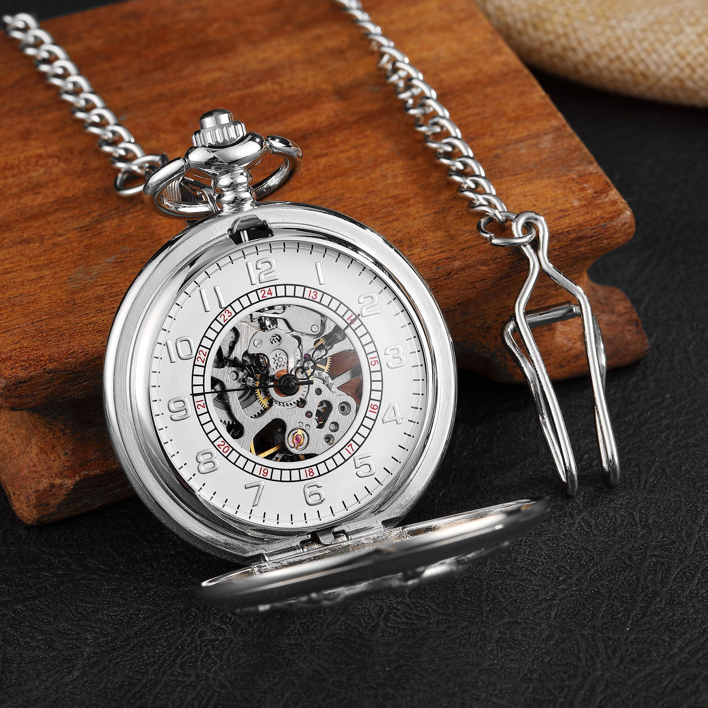 Round Carved Digital Lace Mechanical Pocket Watch - Intricate Traditional Modern Elegant Precise Fine Watchmaking