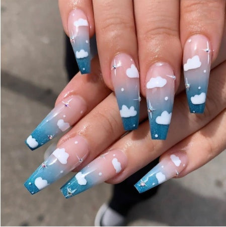Professional Soft Plastic Nails - 18g 24 Pieces Blue Purple Pink | Wearing Finished False Nails