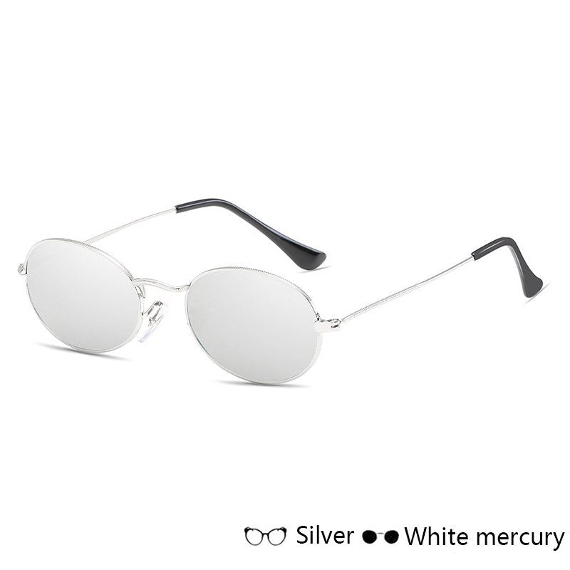 Lunettes de soleil ovales célèbres pour femmes, marque de luxe, monture ronde en métal, noires, petites lunettes bon marché
