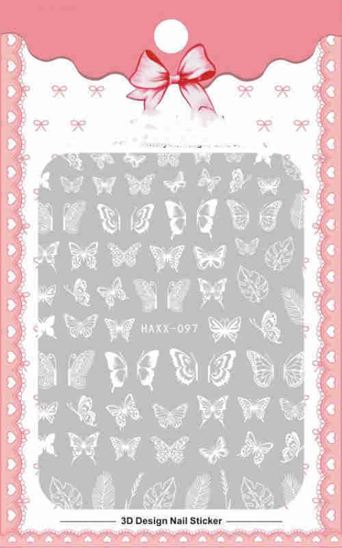 Black Butterfly White Flower Nail Stickers - 50 Pieces 1 Second | No Glue Gold Accents