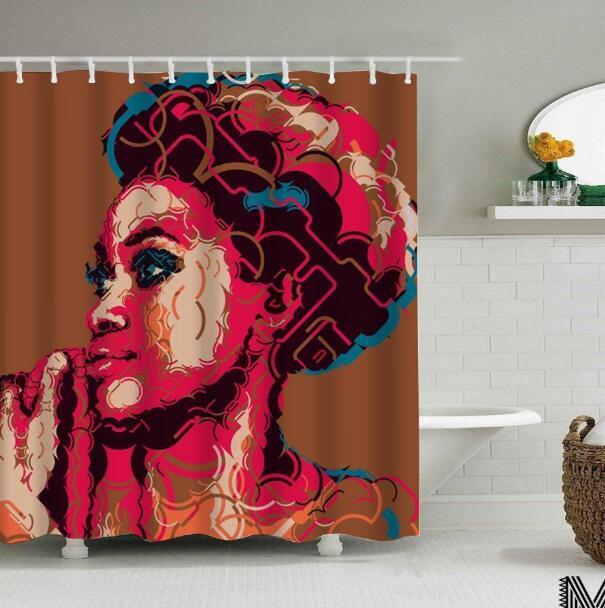 Art Design Graffiti Hip Hop African Girl Shower Curtain - Modern Building Bathroom Decor