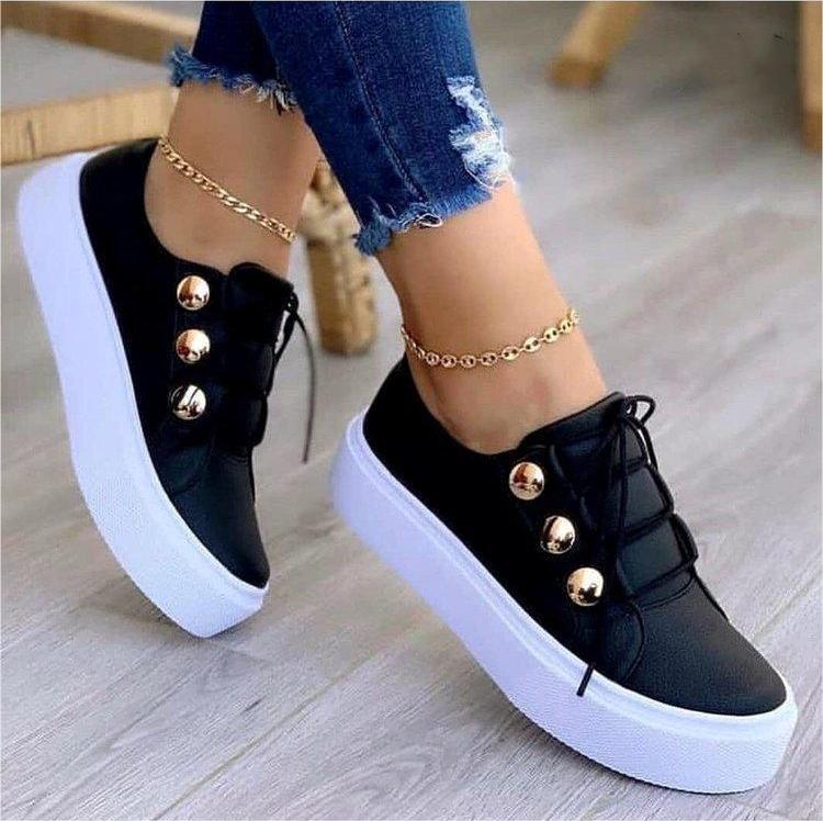 Rivet Lace-Up Flat Sneakers - Edgy Casual Footwear - Rebel Collection
