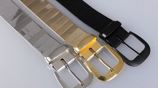 Gold Silver Black Shiny Belts - Glamorous Metallic