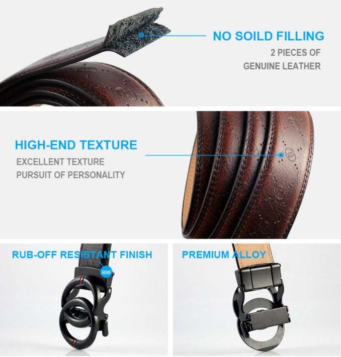 Men's Automatic Alloy Buckle Cowhide Belt - Effortless Strength