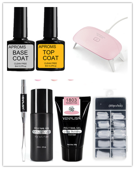 Venalisa Poly Nail Gel Kit - 45g 75ml 100pcs Complete System | Double-Head Phototherapy Builder