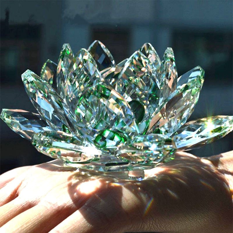 Fleur de Lotus en cristal de Quartz, 80mm, artisanat, presse-papier en verre, ornements Fengshui, Figurines, décoration de maison, fête de mariage, cadeaux souvenirs