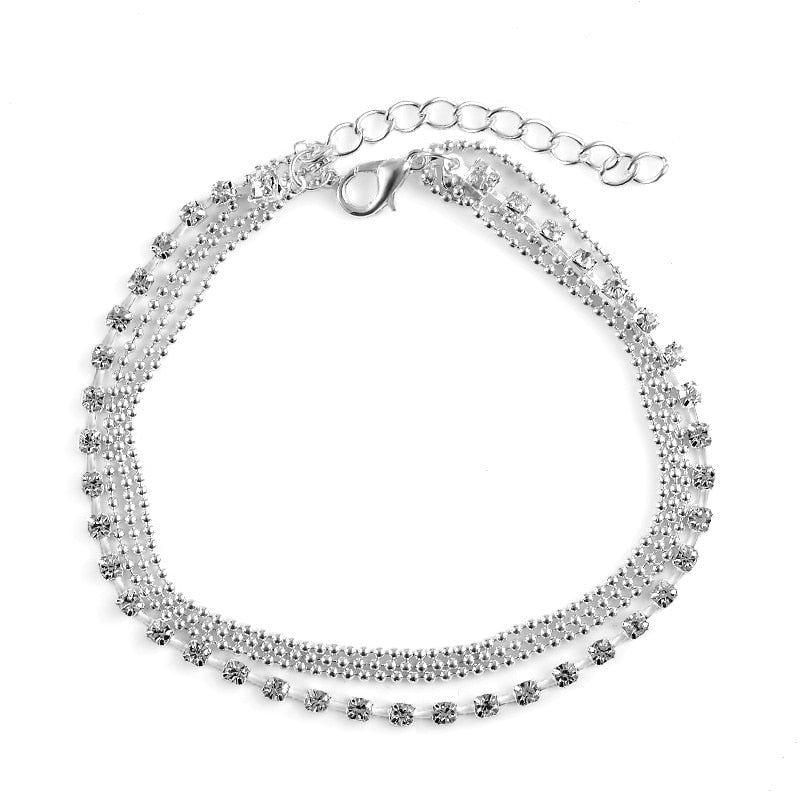 HHYDE 1PC Flerlager Kristall Vristfot Kedja Sommararmband Charm Vristfot Strandfot Bröllop Smycken Present Enkelbandje