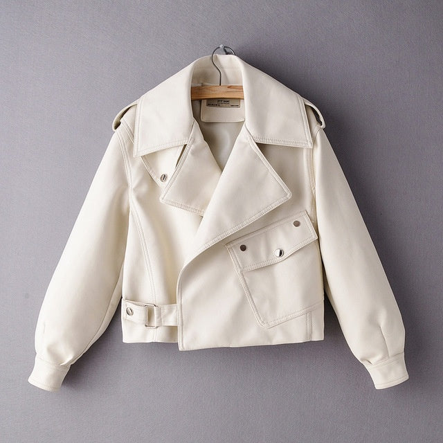 Veste en cuir PU pour femme avec veste courte en cuir lavé