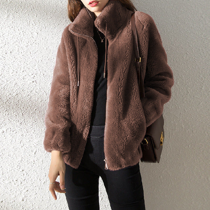 Cardigan chaud à col haut en polaire Double face pour femme