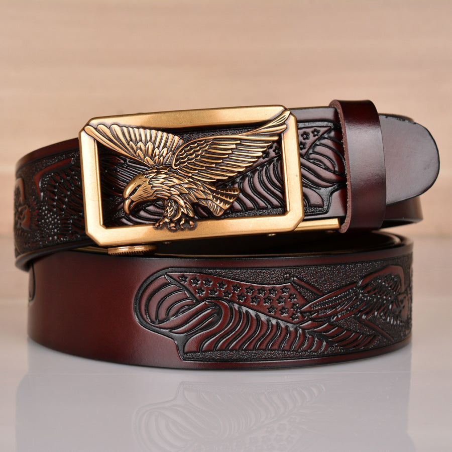 Men's Leather Eagle Embossed Belt - Powerful Symbolism