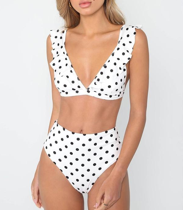 ny het Dot Floral border hög midja baddräkt Beachwear baddräkt för kvinnor
