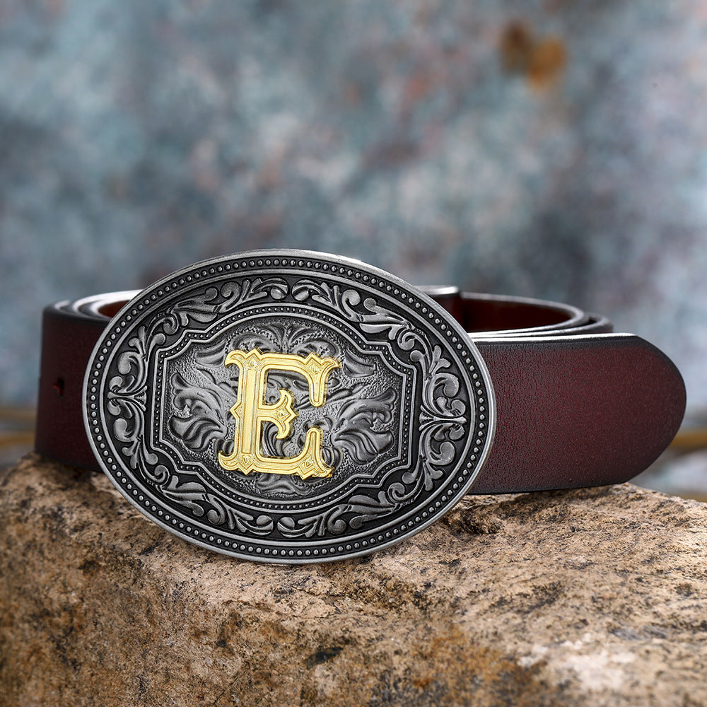 Unisex Floral Letter Buckle Belts - Artistic Expression