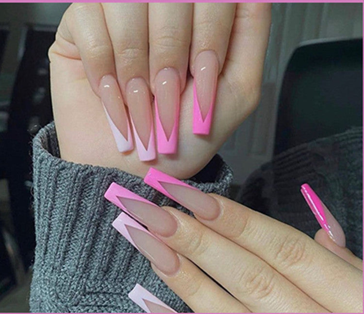 French Long Ballet Press-On Nails - W018 Pink French Design | European American Style
