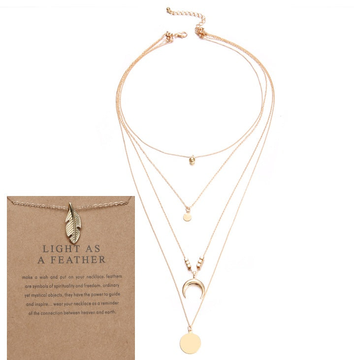 Multi-Layer Moon Pendant Necklace for Women Bohemian Wafer Elegant Necklace