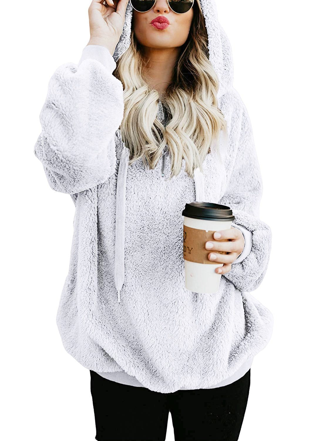 C it all Hooded Sweatshirt Women Long Sleeve Solid Color Loose Pullover