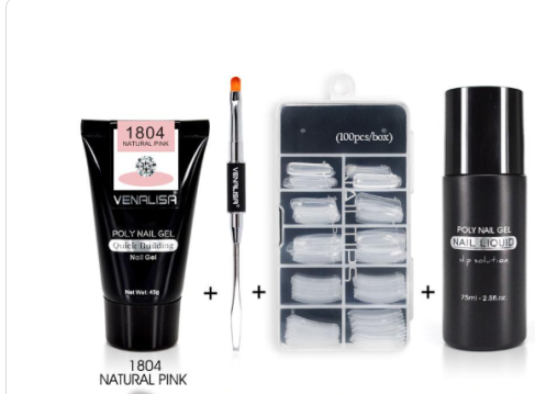 Venalisa Poly Nail Gel Kit - 45g 75ml 100pcs Complete System | Double-Head Phototherapy Builder