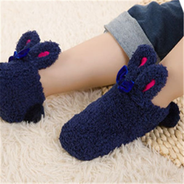 Vinter Coral Fleece Baby Girl Strumpor Nyfödd Mjuk Söt Kanin Baby Strumpor