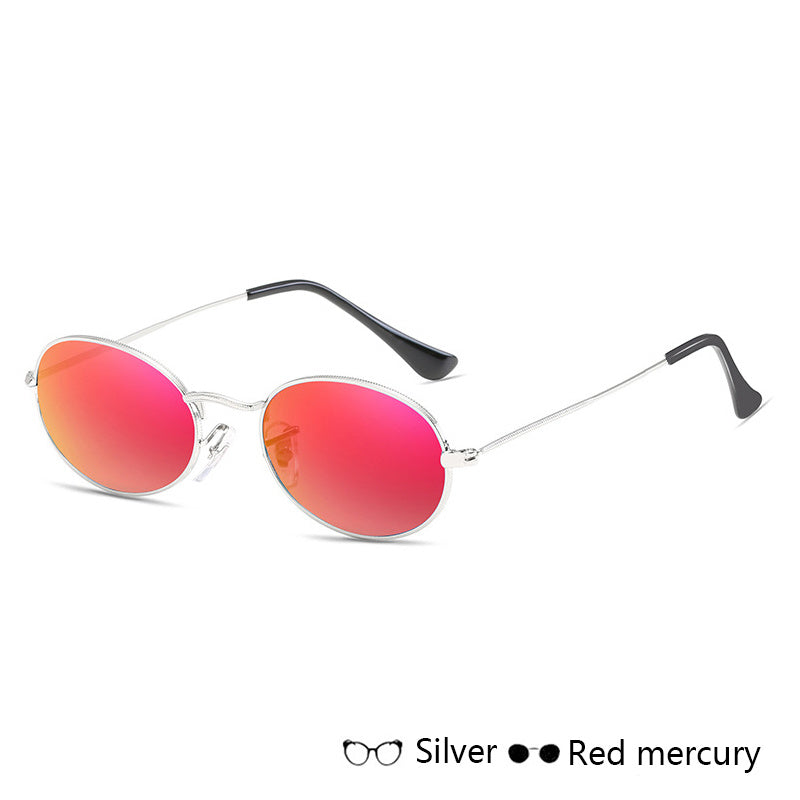 Lunettes de soleil ovales célèbres pour femmes, marque de luxe, monture ronde en métal, noires, petites lunettes bon marché