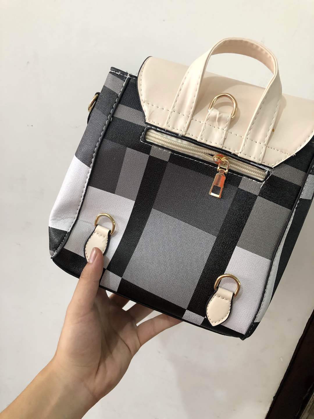 Women Grid Backpack - Female School Bag Girls Travel Bag