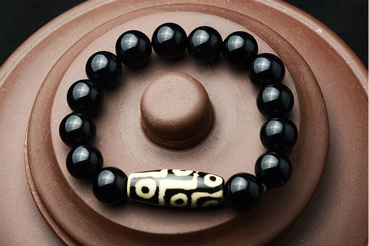 Naturligt svart agatarmband för män och kvinnor armband i etnisk stil retro svart agat nio ögon pärlor pärlor presentsmycken