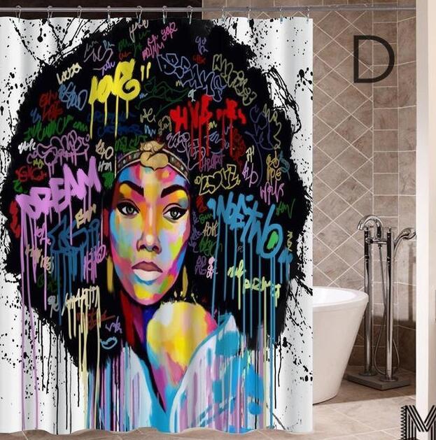 Art Design Graffiti Hip Hop African Girl Shower Curtain - Modern Building Bathroom Decor