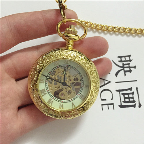 Large Pocket Watch Mechanical Golden Pattern - Luxurious Sophisticated Precise Readable Elegant Statement