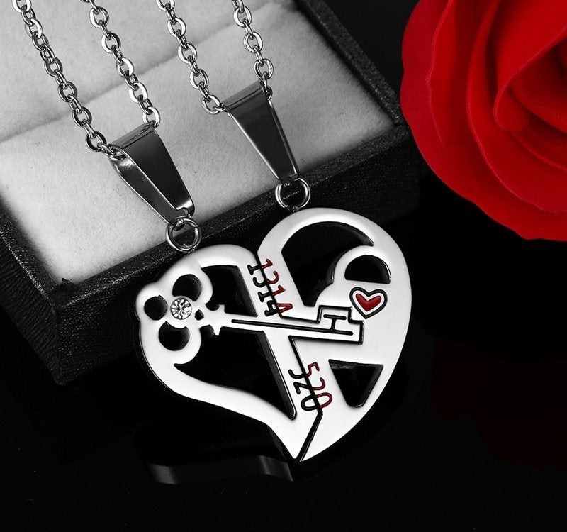 Ensemble de colliers avec pendentif d'amour, cadeaux de saint-valentin, chaîne en acier inoxydable