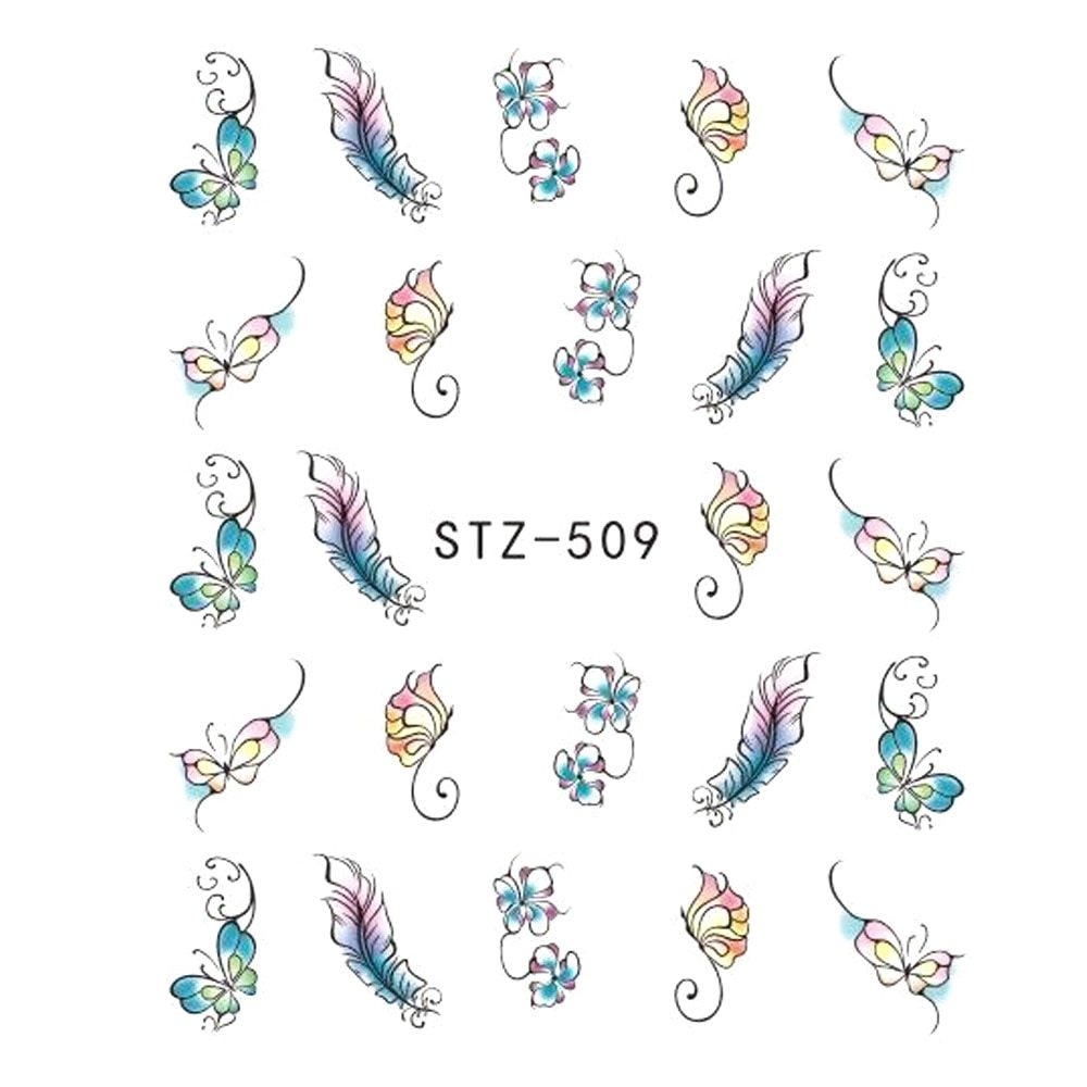Butterfly Flower Water Transfer Nail Decals - JISTZ508 Design | 6.4x5.3cm Professional