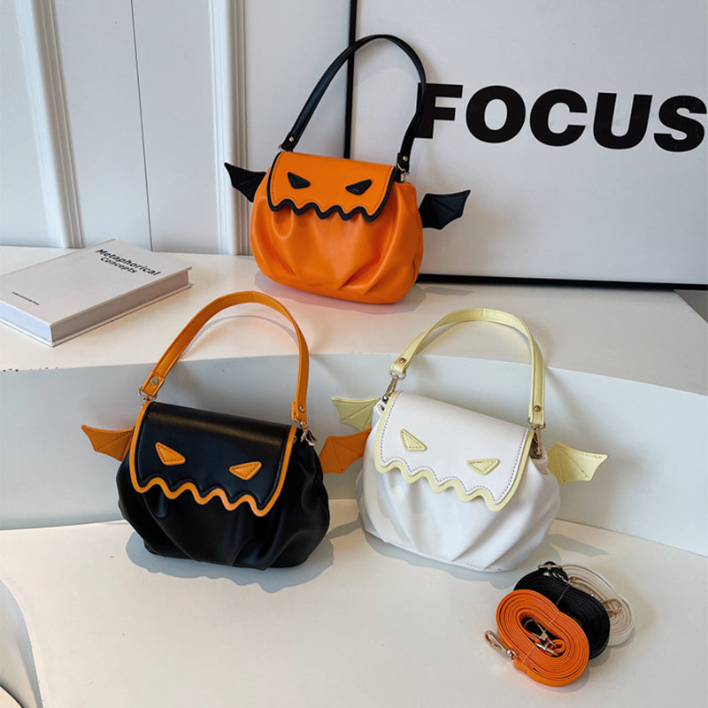 Whimsical Pumpkin Crossbody Bag - Halloween Cartoon Bag with Wings & Personality