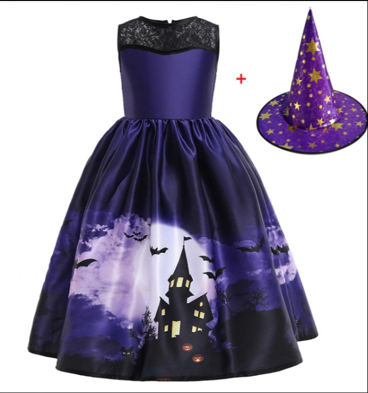 Robe de princesse d'Halloween en maille imprimée Halloween