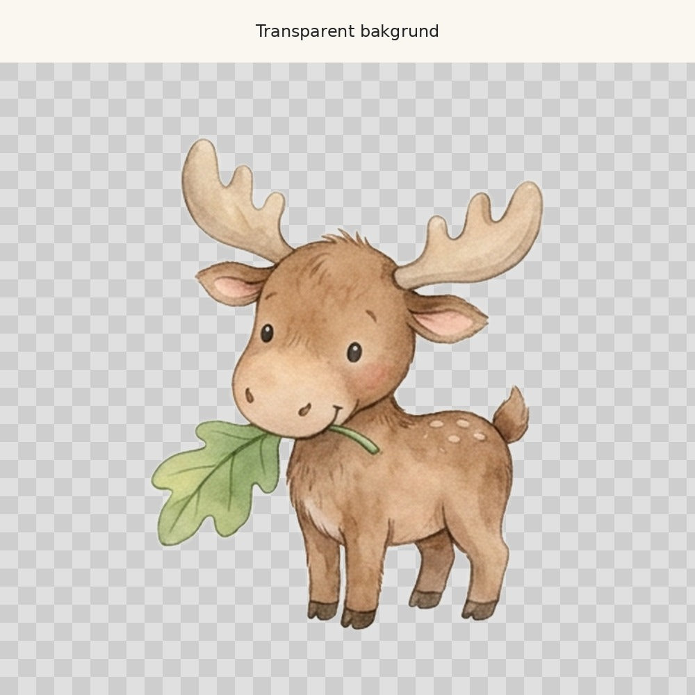 Älgkalv med löv – transparent PNG-motiv (clipart)